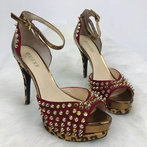 Guess Studded Calf Fur Cheetah Print Heel Stiletto